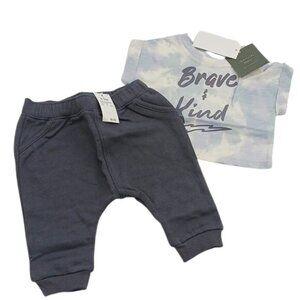 Grayson Mini Baby Boy Outfit Blue Tie Dye Pants T Shirt Set Size 0-3 Months